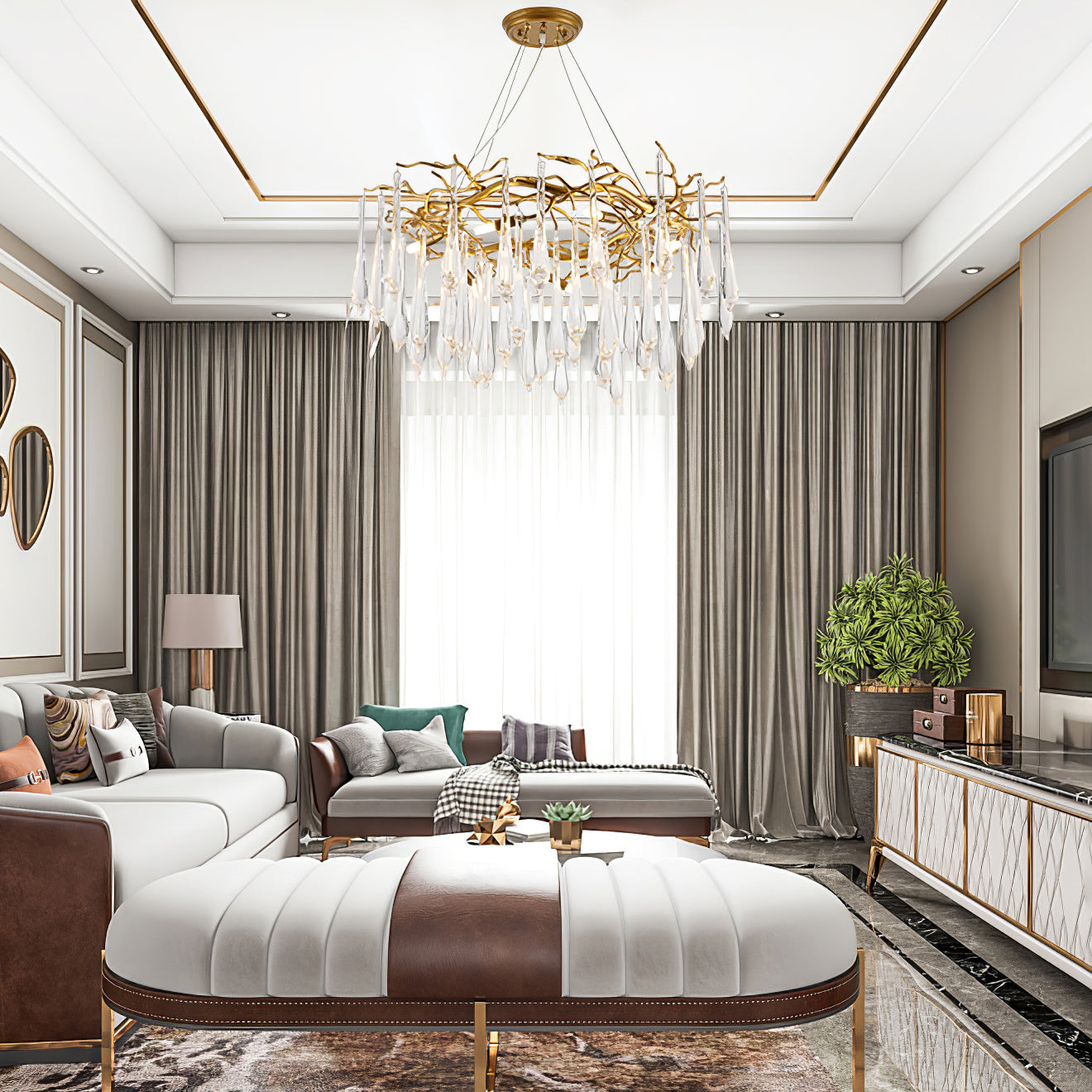 Teardrop Round Crystal Chandelier
