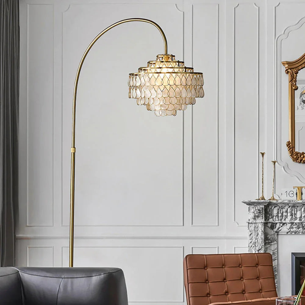 Teardrops Capiz Arc Floor Lamp