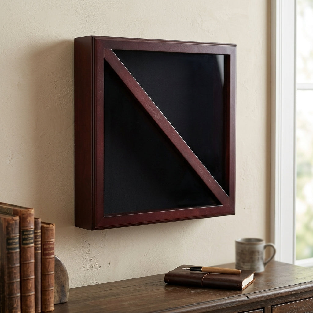 Flag Connections Flag Display Case, Tempered Glass, Pine Wood, Felt Construction – Mahogany Finish
