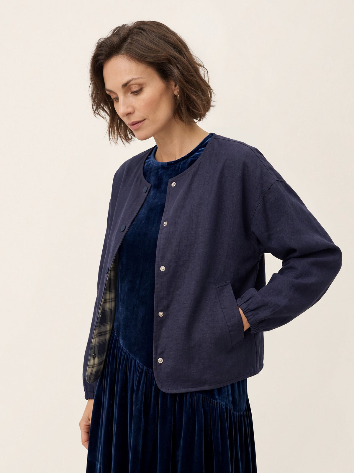 Tencel Linen Reversible Crew Neck Casual Jacket CHLOE