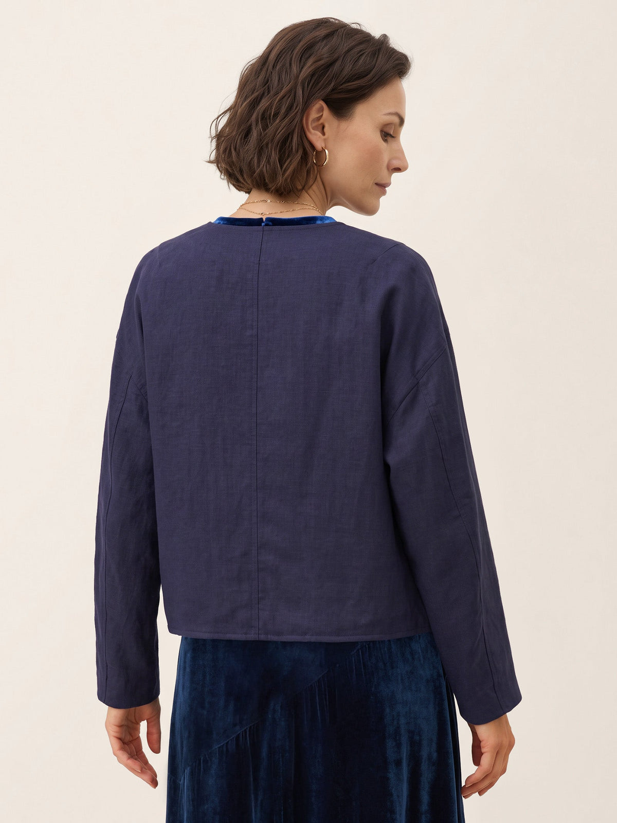 Tencel Linen Reversible Crew Neck Casual Jacket CHLOE