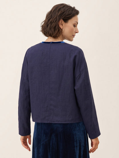 Tencel Linen Reversible Crew Neck Casual Jacket CHLOE