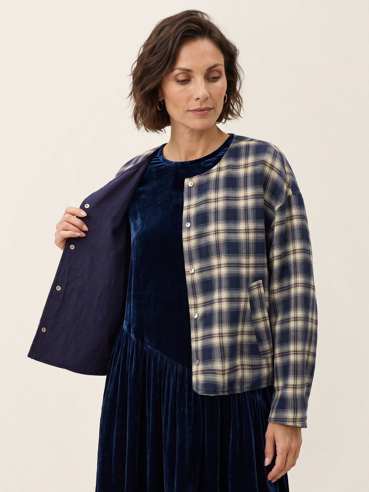 Tencel Linen Reversible Crew Neck Casual Jacket CHLOE