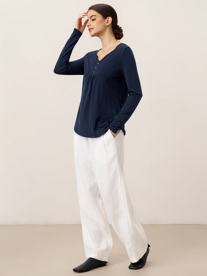 Cashmere-Blend Textured Pleated Shell Accent Stretch Top ZINNIA