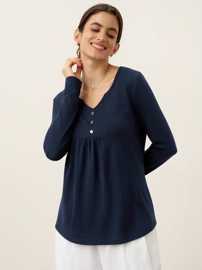 Cashmere-Blend Textured Pleated Shell Accent Stretch Top ZINNIA