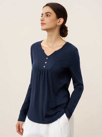 Cashmere-Blend Textured Pleated Shell Accent Stretch Top ZINNIA