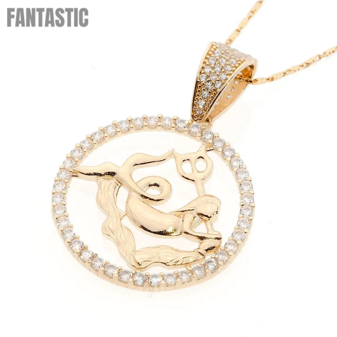 14K Gold CZ Aquarius Zodiac Pendant