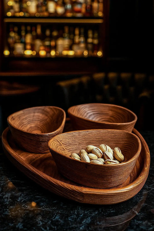 Handcrafted Luxury Wooden Nut Bowl Set with Tray