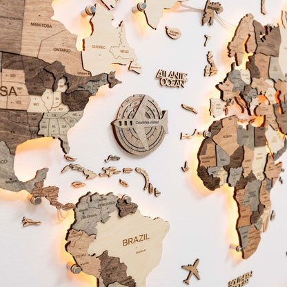 Travel Tracker 3D Wooden World Map – Terra