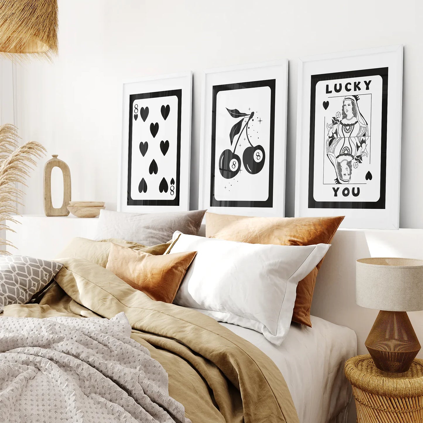Black and White 8 Ball Cherry Art Set of 3 Prints