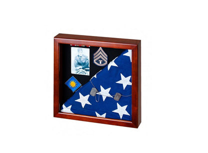 Flag Display Case showcases both the flag and military awards,(Red Felt)