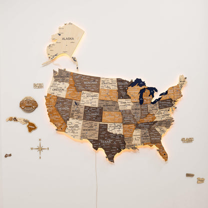 Travel Tracker 3D Wooden USA Map – Multicolor
