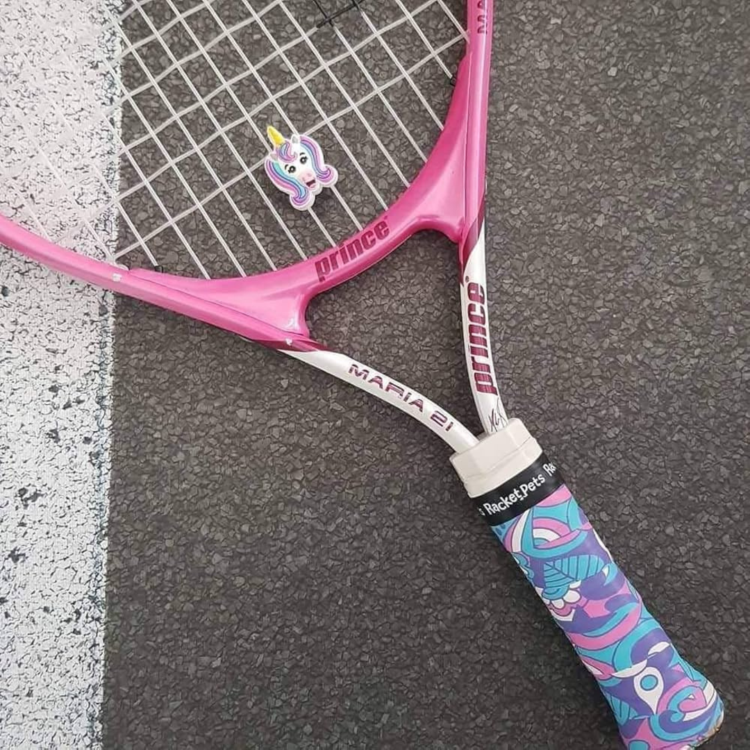 Unicorn Pink/Purple Tennis Overgrip Tape and Matching Shock Absorbing Dampener for Tennis Racket