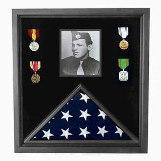 Military Photo Flag and Medal Display Case, Photo (dimensions 26 1/8 X 20 ¾ X 1 9/16) display case