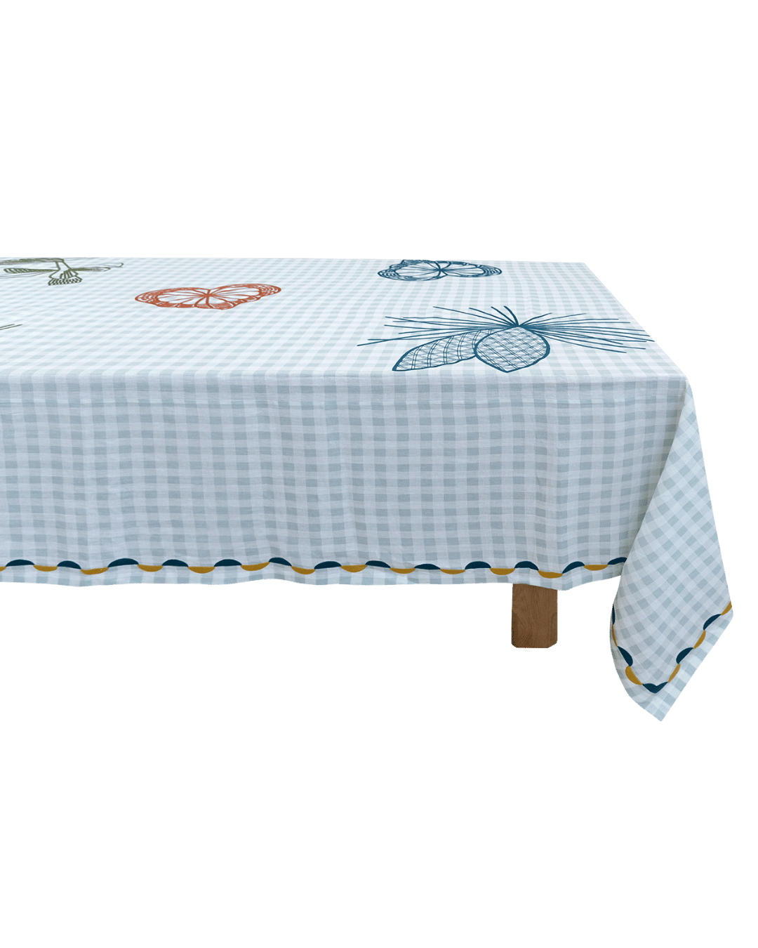 Hand Embroidered Pine and Picnic Tablecloth 120" x 80"