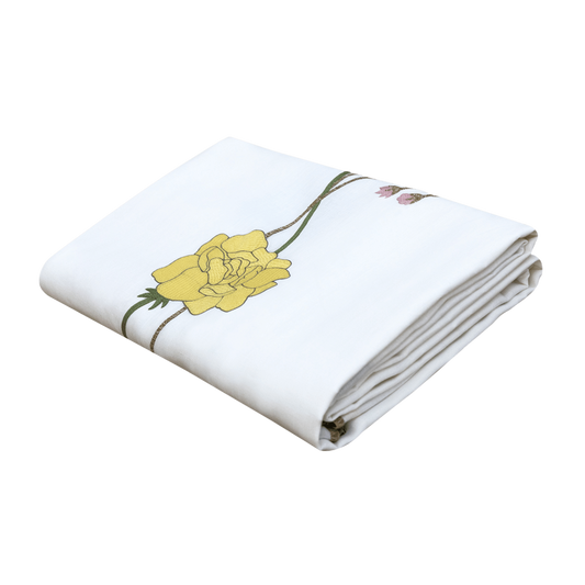 Hand Embroidered Climbing Rose Tablecloth 120" x 80"