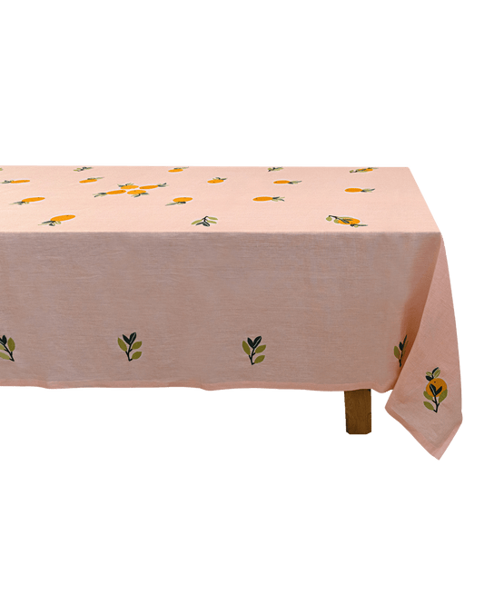 Hand Embroidered Farm to Table Tablecloth 120" x 80"
