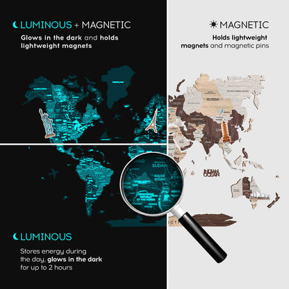 3D Luminous Colored Wooden World Map Urban