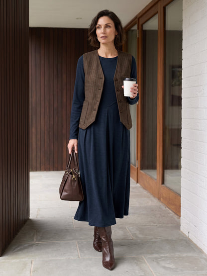 Wool Striped V-Neck Button-Detail Vest ELUNED