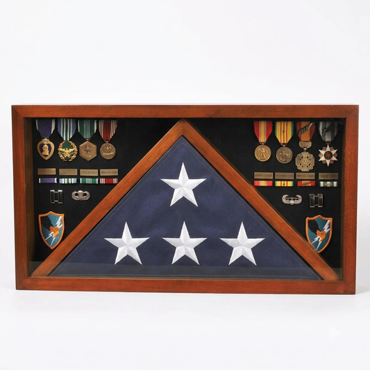 Rectangle Combo Flag Case for 5' x 9' Veterans Burial Flag and Medals Cherry