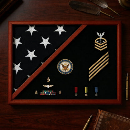 Air Force - Wood Flag Display Case - Walnut Material.