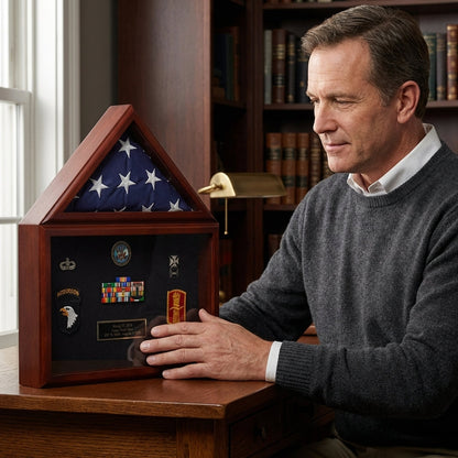 Capitol Flag Presentation Case with Display Shadow Box - Cherry Finish