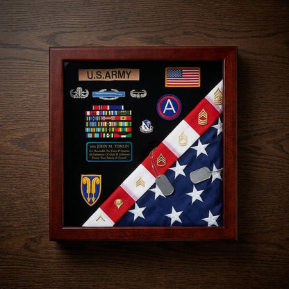 American Made Burial Flag Medals Display case - Cherry