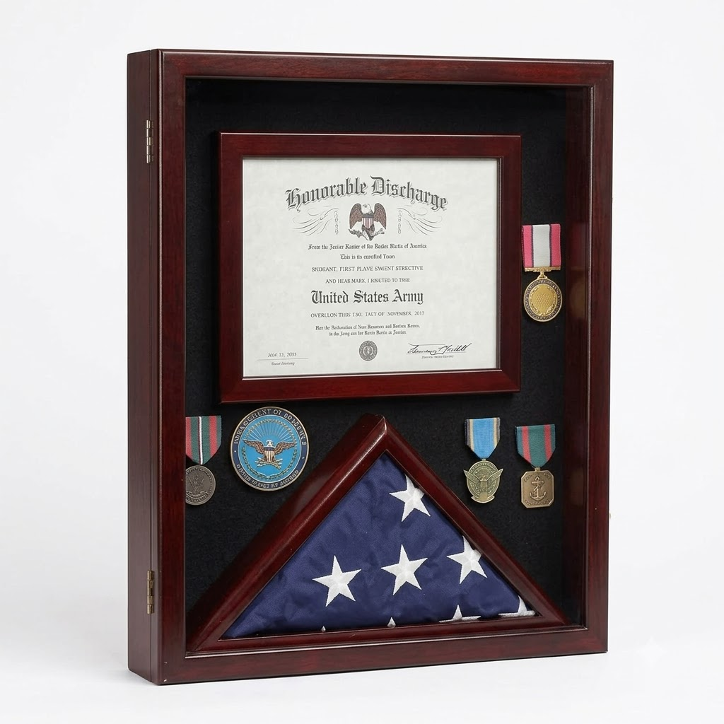 Military Shadow Box 3'X5' Flag Display Case, with Certificate Frame