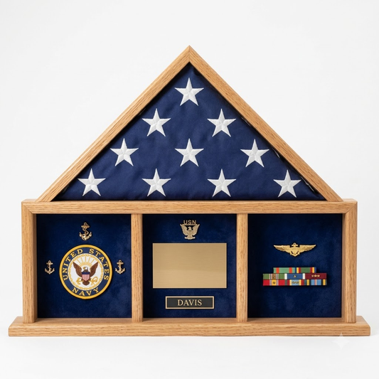 Oak 3 x 5 flag memorial case, Walnut Case