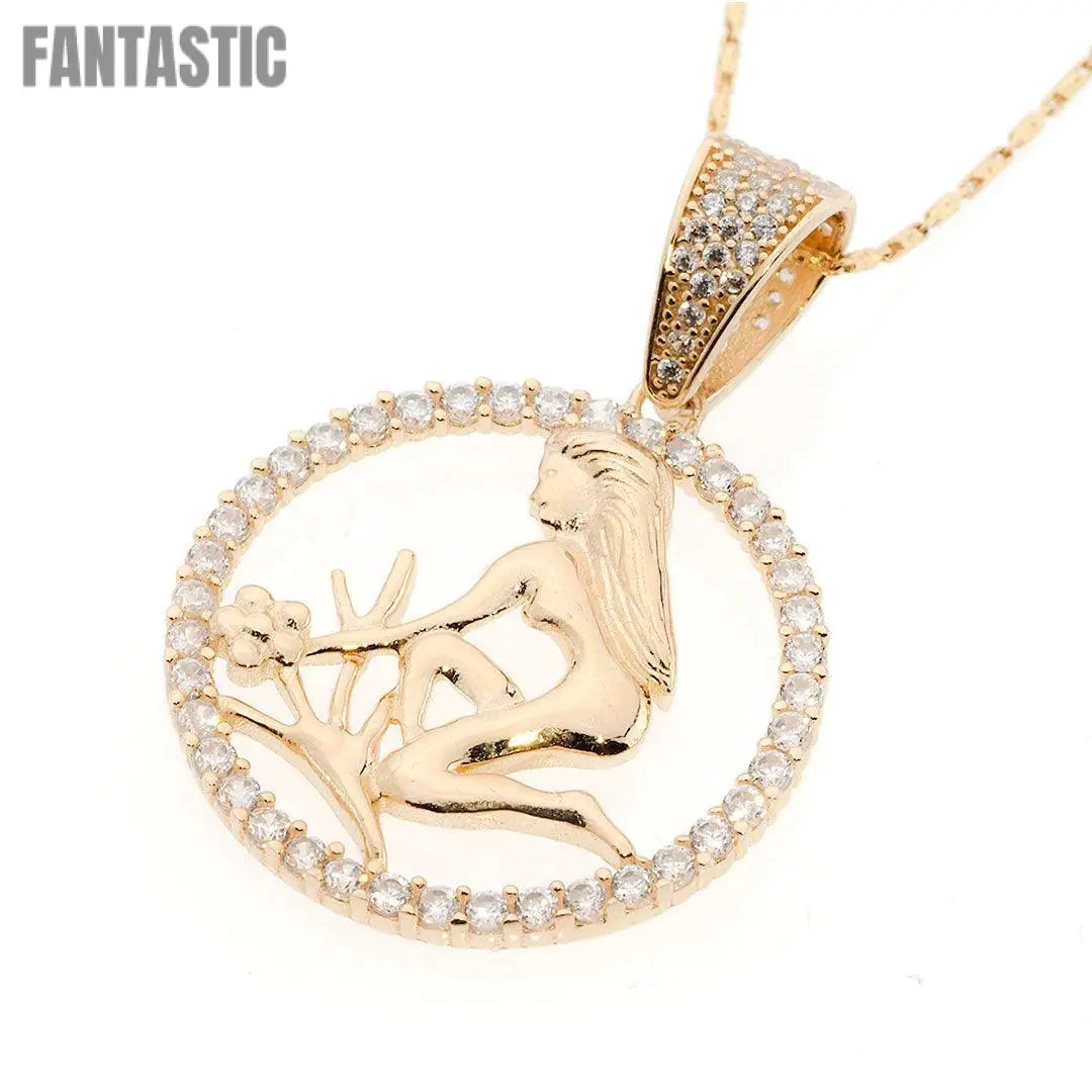 14K Gold CZ Virgo Zodiac Pendant