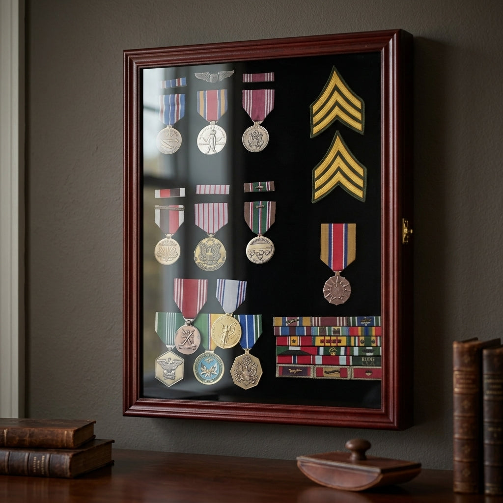 Display Case Wall Frame Cabinet for Military Medals, Pins, Patches