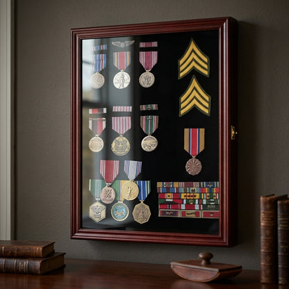 Display Case Wall Frame Cabinet for Military Medals, Pins, Patches