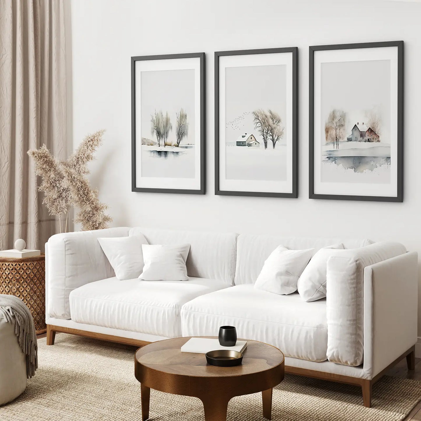 Winter Farm Tree Watercolor Wall Art Poster Set