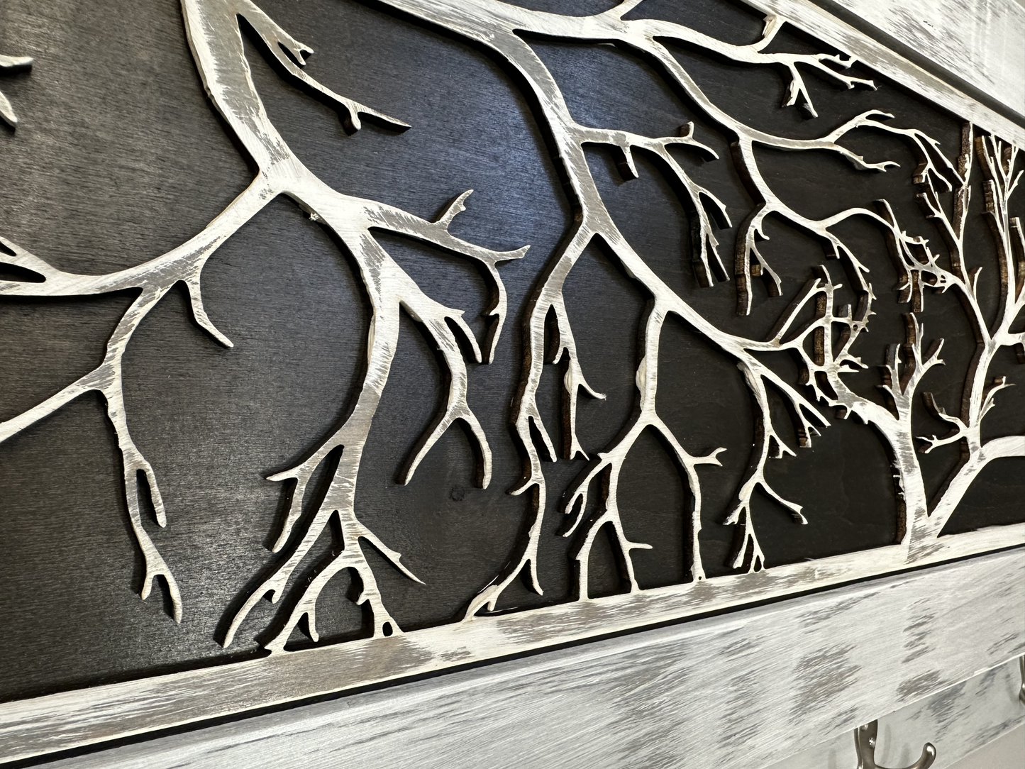 Winter Family Tree Gun Concealment Decor - Handcrafted Wooden Gun Cabinets - Gun Shelf Hidden Storage for Rifles, Shotguns, & Handguns - Quick Access Hidden Wall Safe