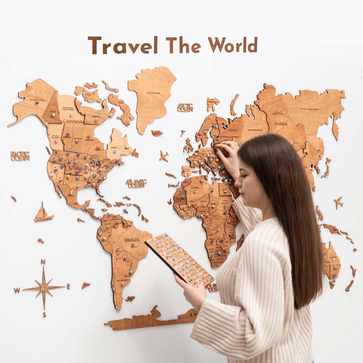 Wooden Map Quote Sign - Oak