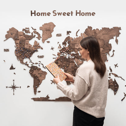 Wooden Map Quote Sign - Dark Walnut