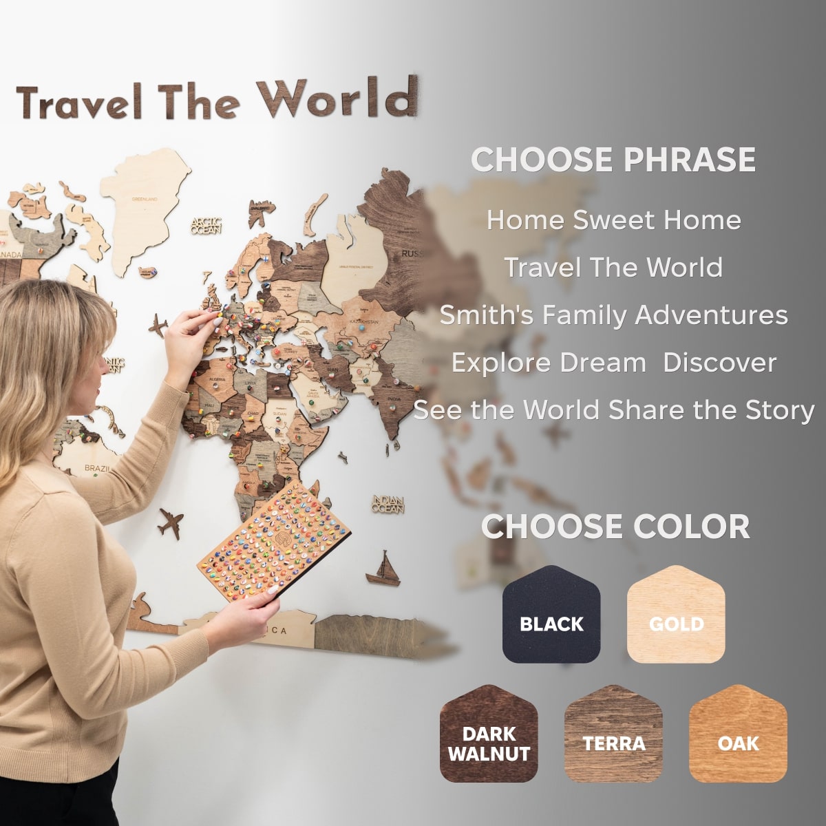 Wooden Map Quote Sign - Black