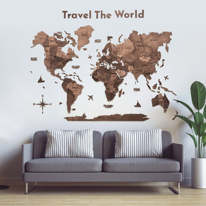 Wooden Map Quote Sign - Dark Walnut