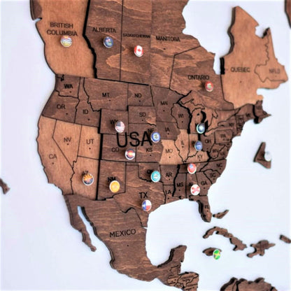 3D Wooden World Map Oak (for US only)