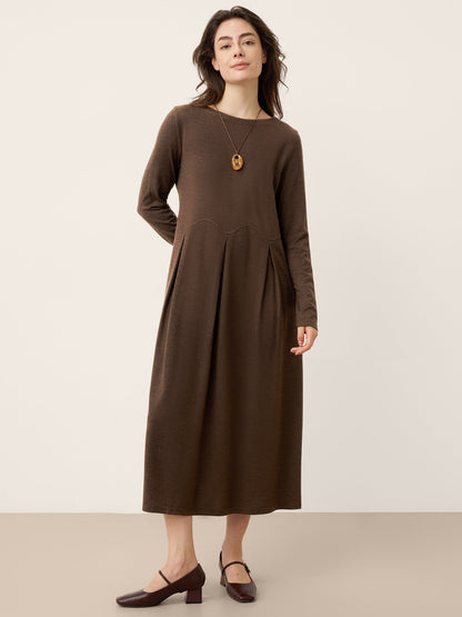 Wool Arc-Panel Sculpted Pleats Midi Dress CALISTA