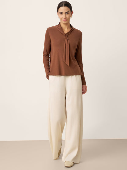 Wool Scarf Collar Long-Sleeve Top ALESSIA