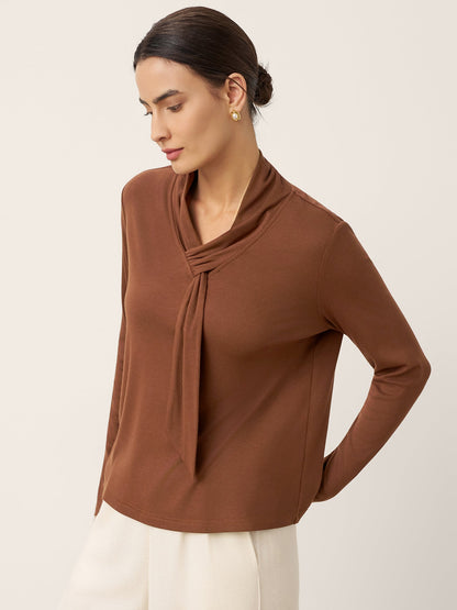 Wool Scarf Collar Long-Sleeve Top ALESSIA