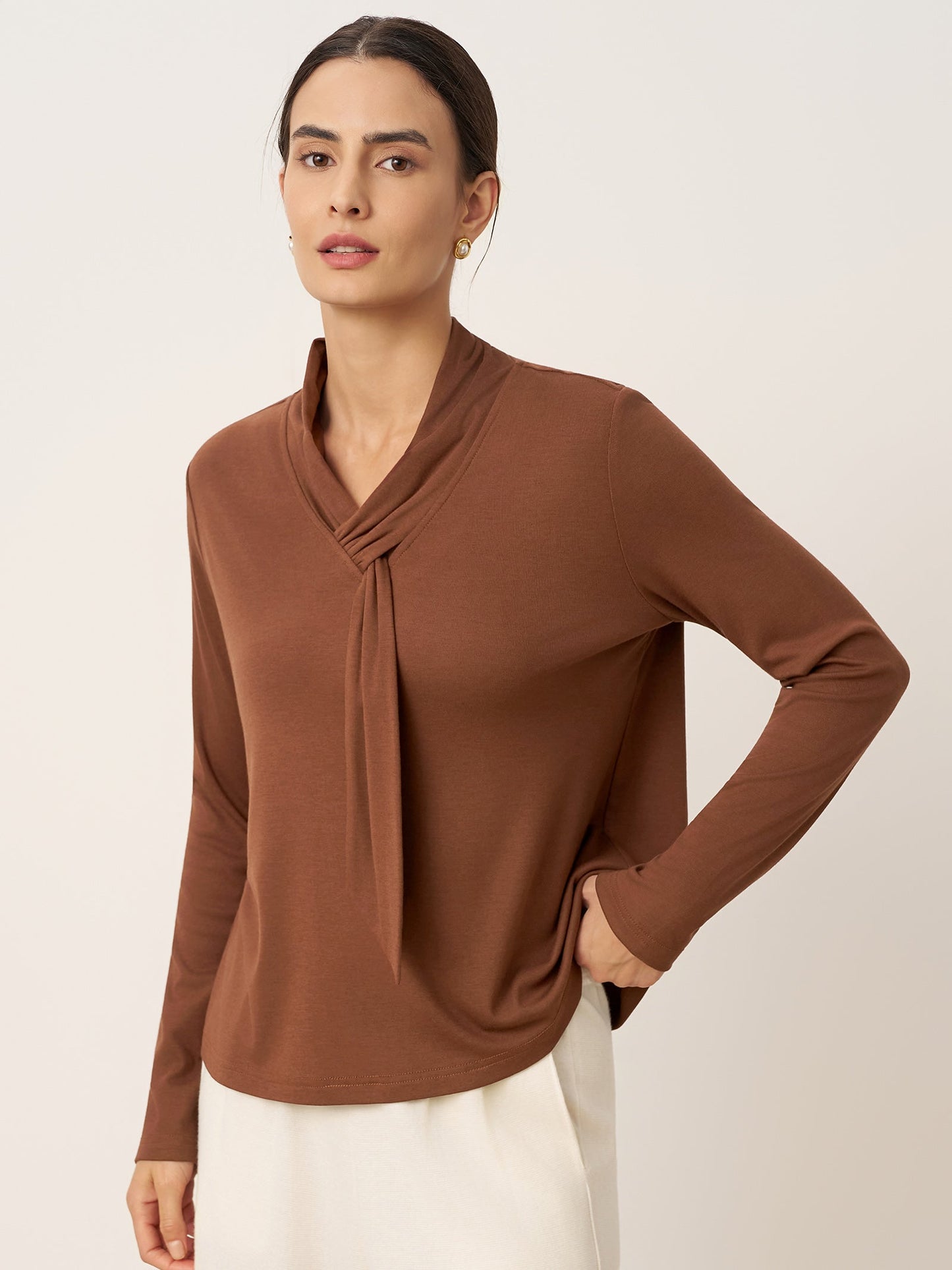 Wool Scarf Collar Long-Sleeve Top ALESSIA