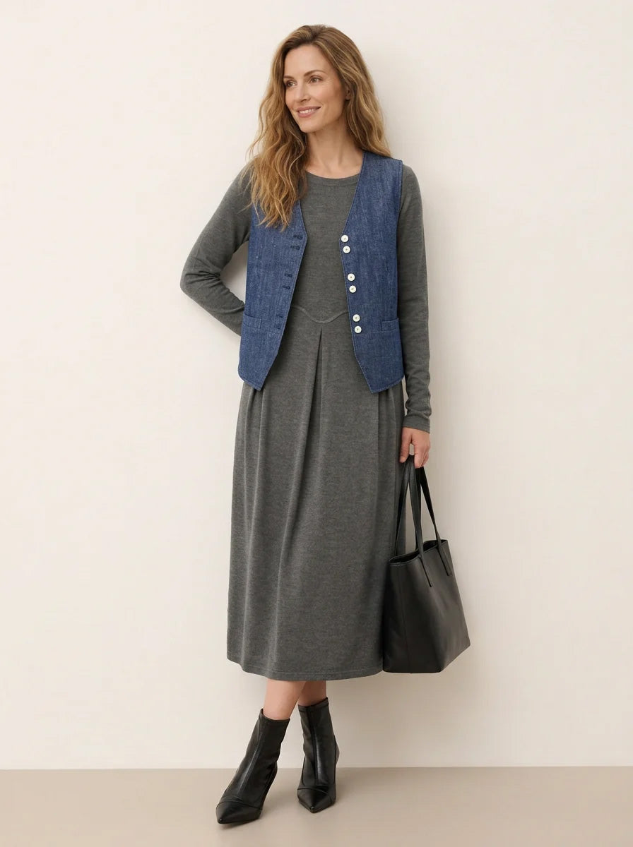 Wool Arc-Panel Sculpted Pleats Midi Dress CALISTA