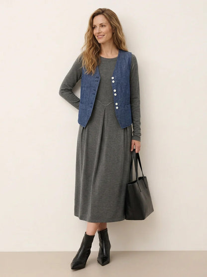 Wool Arc-Panel Sculpted Pleats Midi Dress CALISTA