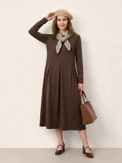 Wool Arc-Panel Sculpted Pleats Midi Dress CALISTA