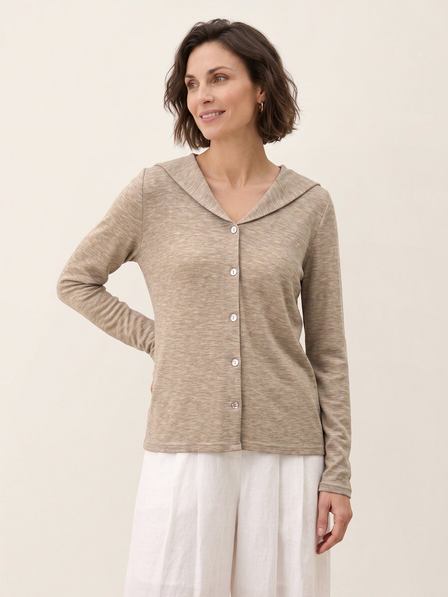 Wool Hooded Collar Shell Button Knit Cardigan SYLVIE