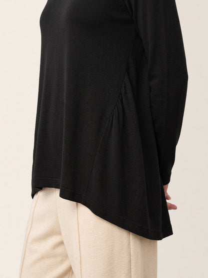 Wool Panelled Ruched Asymmetric Hem Top KALISTA