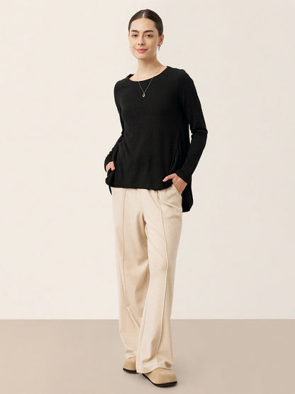 Wool Panelled Ruched Asymmetric Hem Top KALISTA