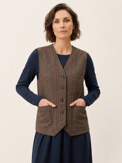 Wool Striped V-Neck Button-Detail Vest ELUNED